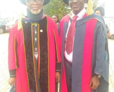 Professor Akeem Amodu (right) elevated to the post of full Professor by Leads University, Ibadan